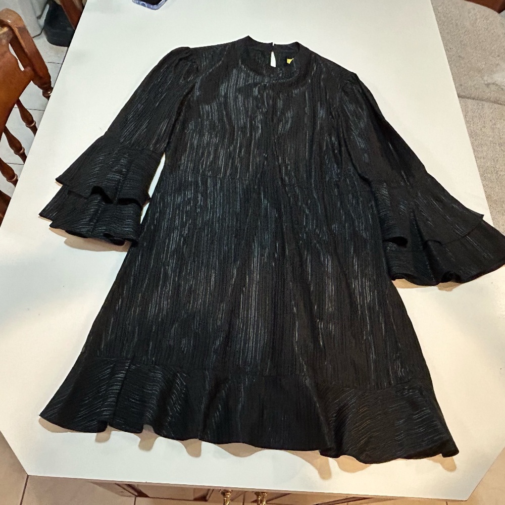 Catherine Malandrino Masami Metallic Ruffle Shift Dress with Bell Sleeves - Picture 8 of 13